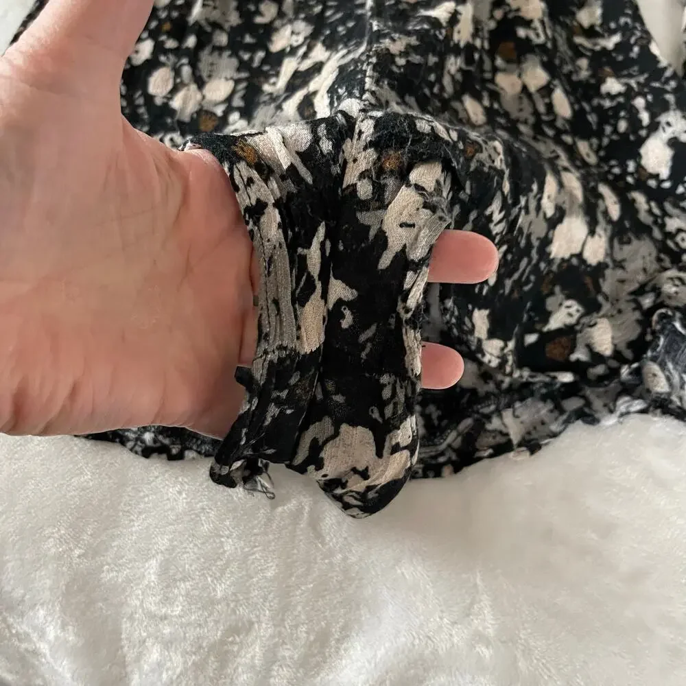 Free People Black and Cream Patterned Romper Shorts